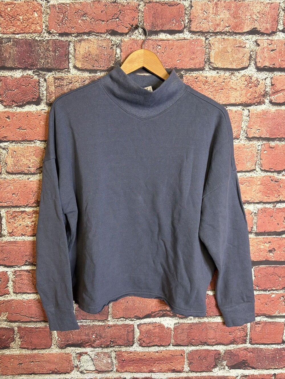 NWT Madewell Hemp-Cotton Mockneck Sweatshirt Blue Medium